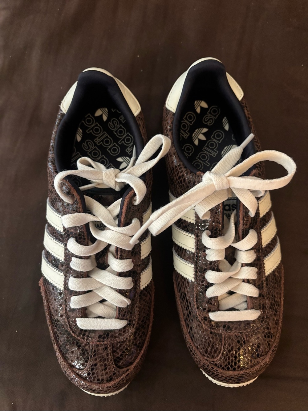 Adidas Japan Shoes Brown Snakeskin Sneakers with White Stripes. Womens 6 - Picture 2 of 5